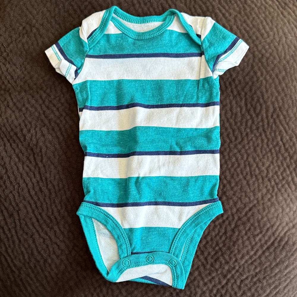 Carter's Teal, Navy & White Striped Short-Sleeve One-Piece Bodysuit